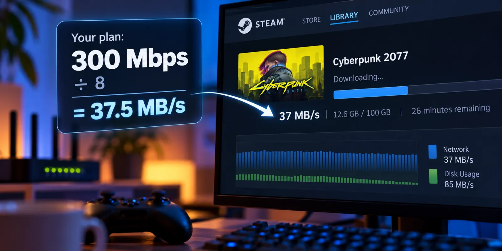 Steam Says 37 MB/s on Your 300 Mbps Plan. That Is Full Speed